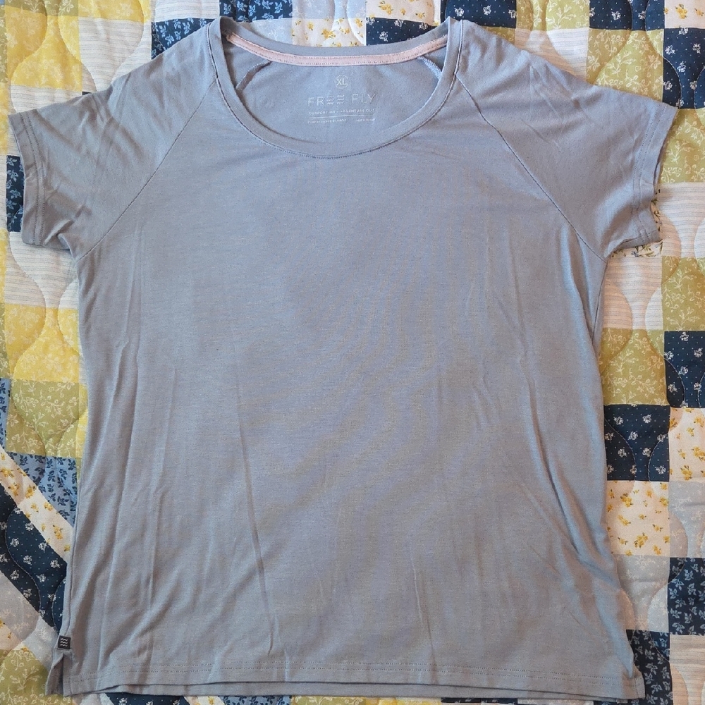 Free Fly Apparel Bamboo Light Gray/Blue Women's Short Sleeve Tee